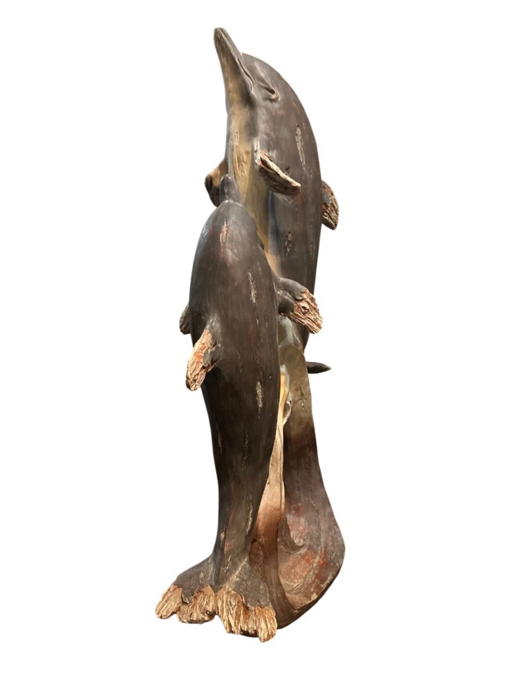 Dolphin Sculpture 2 Dolphins Swimming On Wave Base Nautical Decor 20" - Picture 6 of 8